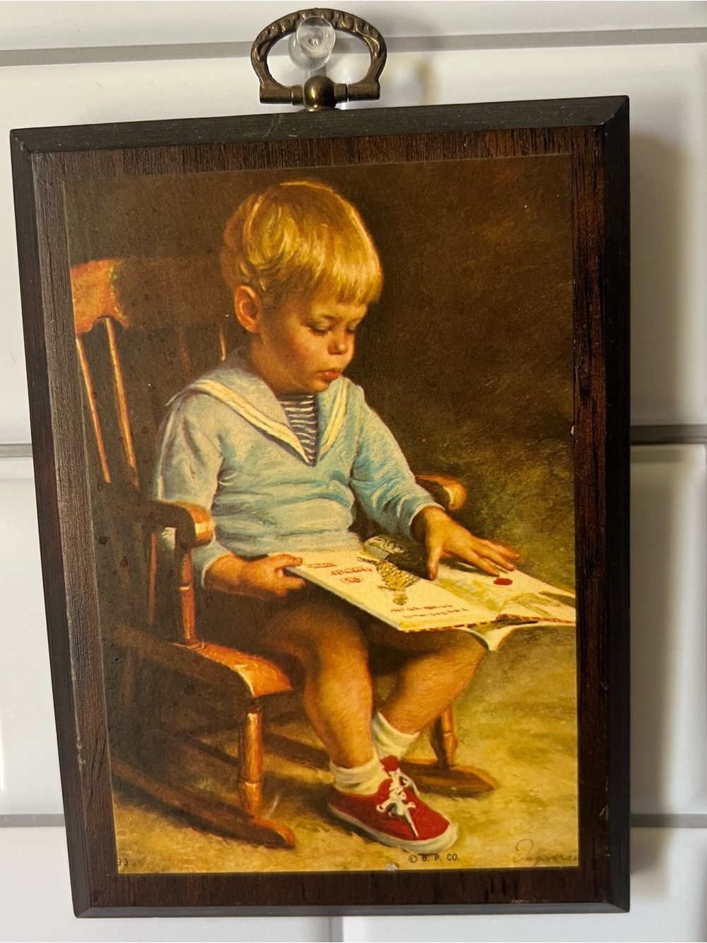Vintage Brown and Red Boy Reading Wall Art